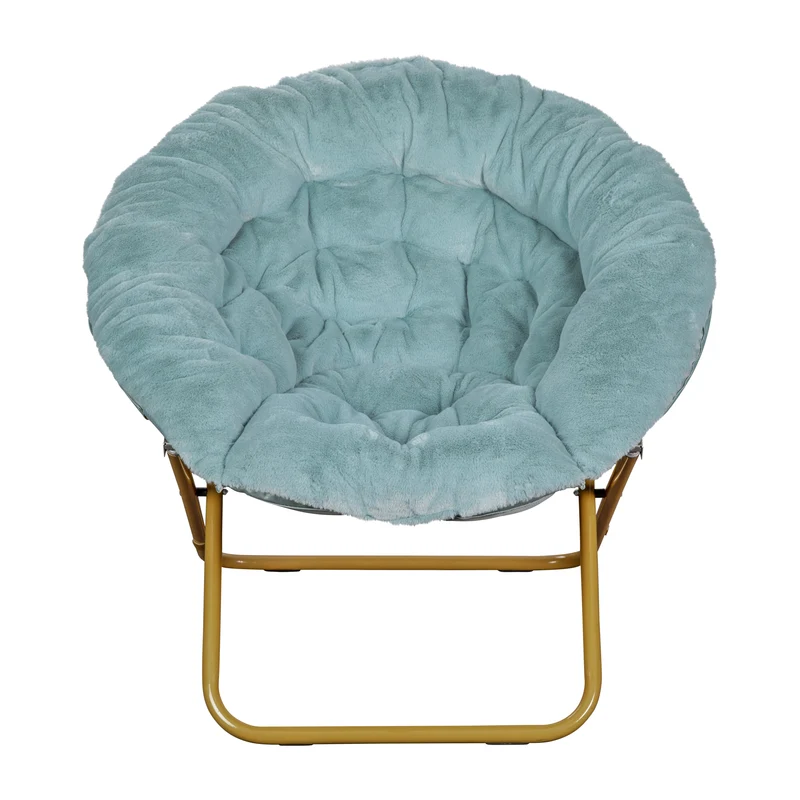 Ersa Oversize Folding Saucer Chair with Cozy Faux Fur Cushion and Metal Frame for Dorms, Bedrooms, Apartments and More