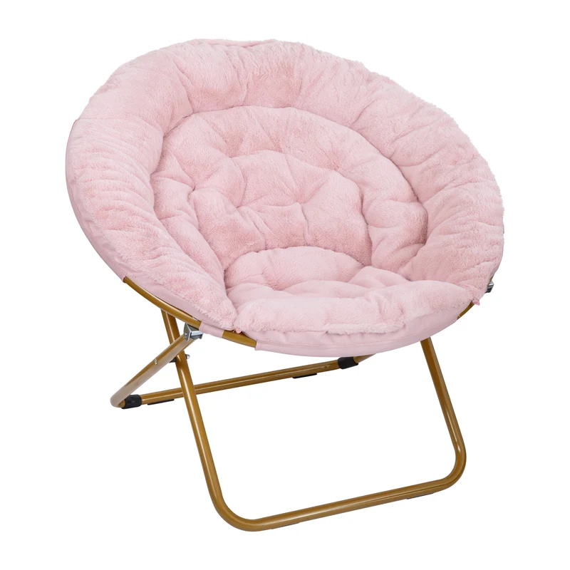 Ersa Oversize Folding Saucer Chair with Cozy Faux Fur Cushion and Metal Frame for Dorms, Bedrooms, Apartments and More