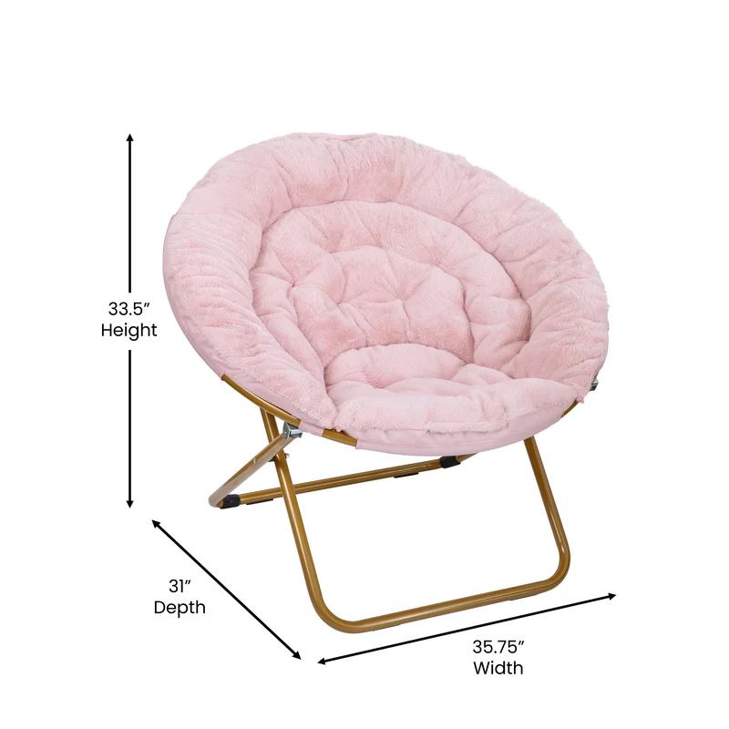 Ersa Oversize Folding Saucer Chair with Cozy Faux Fur Cushion and Metal Frame for Dorms, Bedrooms, Apartments and More