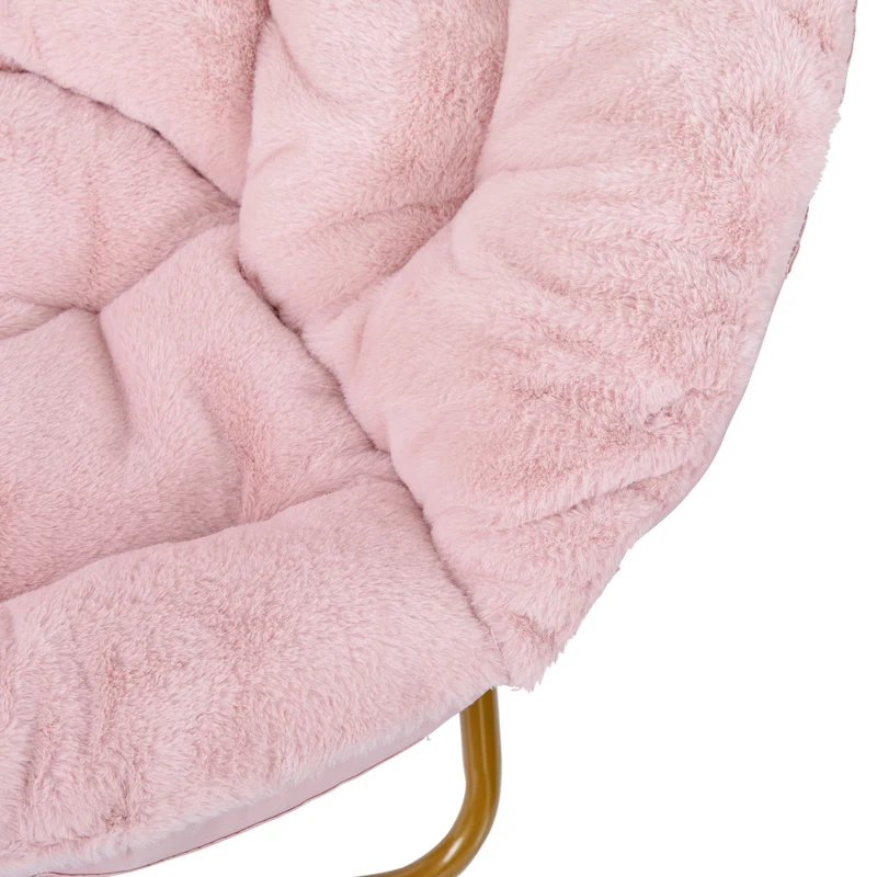Ersa Oversize Folding Saucer Chair with Cozy Faux Fur Cushion and Metal Frame for Dorms, Bedrooms, Apartments and More