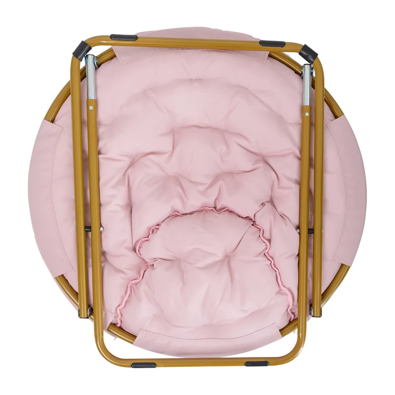 Ersa Oversize Folding Saucer Chair with Cozy Faux Fur Cushion and Metal Frame for Dorms, Bedrooms, Apartments and More