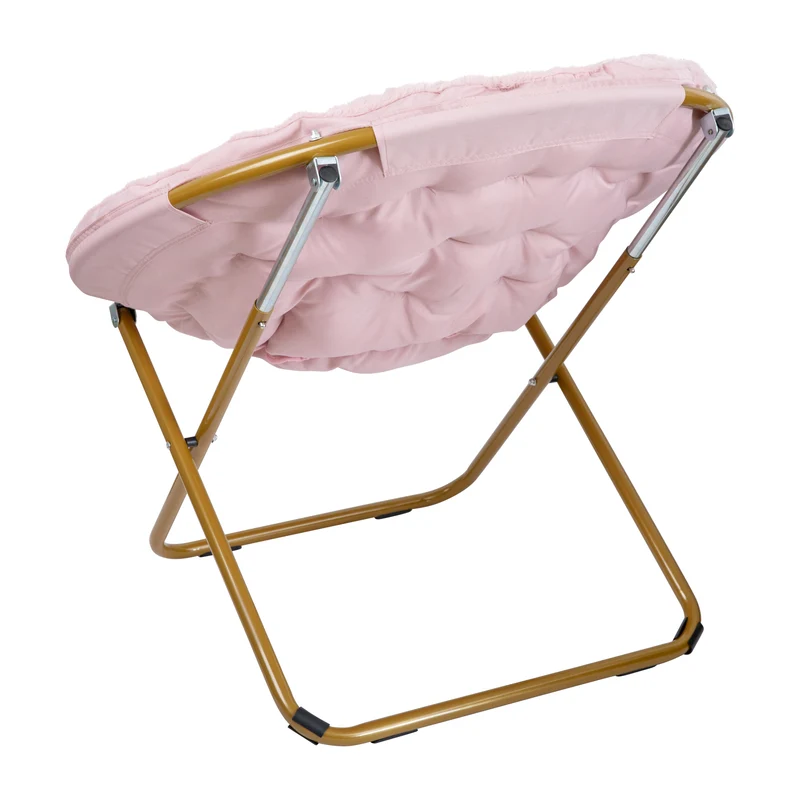 Ersa Oversize Folding Saucer Chair with Cozy Faux Fur Cushion and Metal Frame for Dorms, Bedrooms, Apartments and More