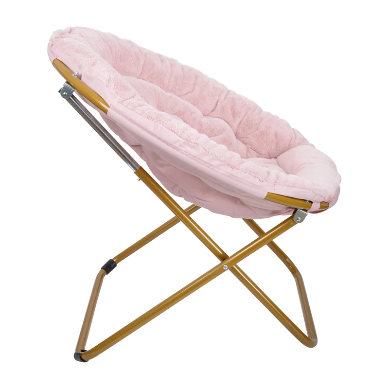 Ersa Oversize Folding Saucer Chair with Cozy Faux Fur Cushion and Metal Frame for Dorms, Bedrooms, Apartments and More