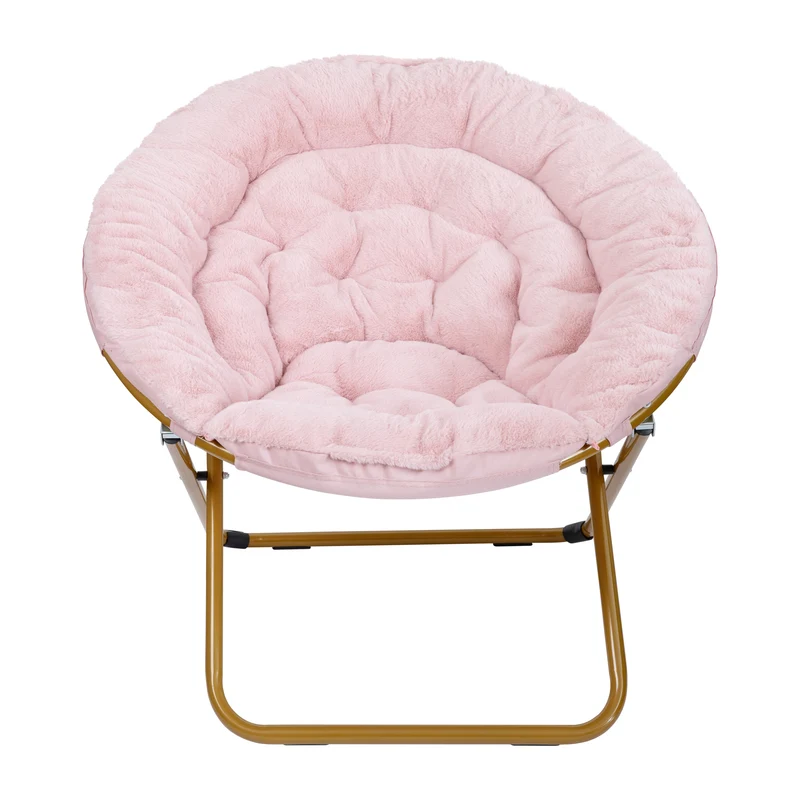 Ersa Oversize Folding Saucer Chair with Cozy Faux Fur Cushion and Metal Frame for Dorms, Bedrooms, Apartments and More