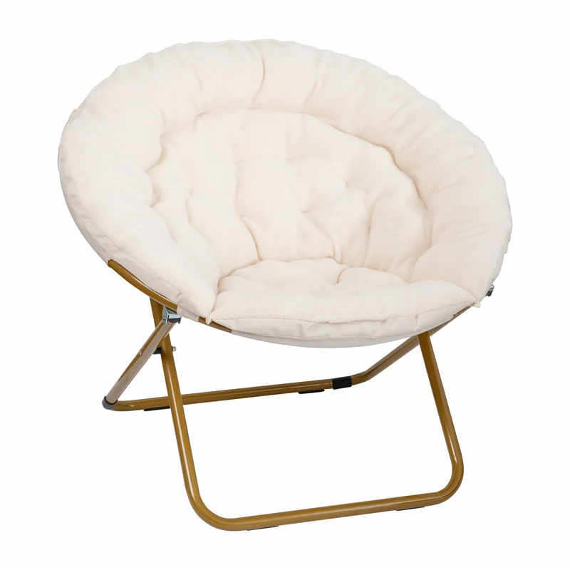 Ersa Oversize Folding Saucer Chair with Cozy Faux Fur Cushion and Metal Frame for Dorms, Bedrooms, Apartments and More