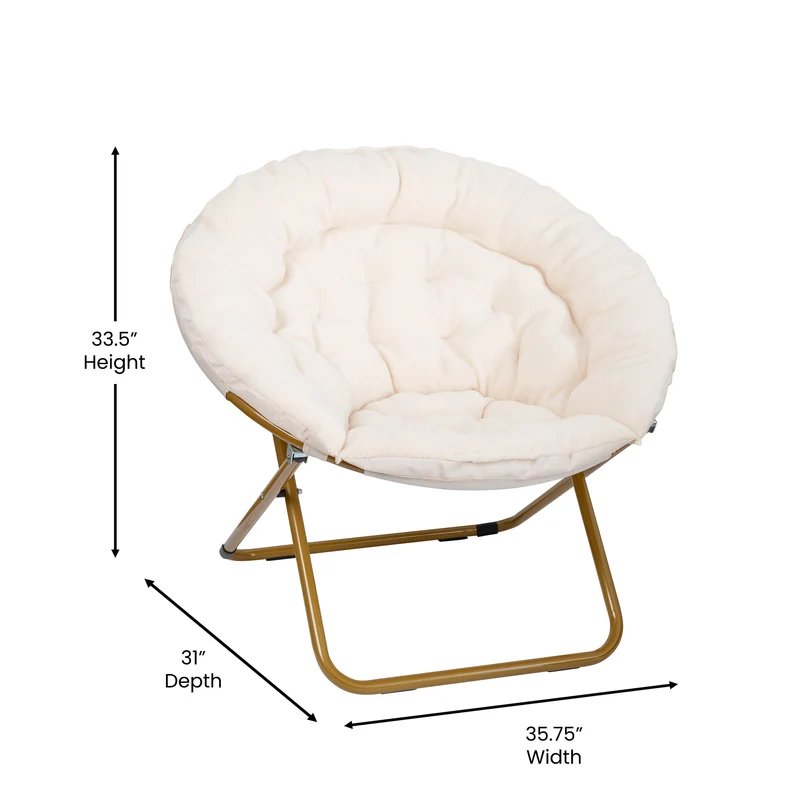 Ersa Oversize Folding Saucer Chair with Cozy Faux Fur Cushion and Metal Frame for Dorms, Bedrooms, Apartments and More