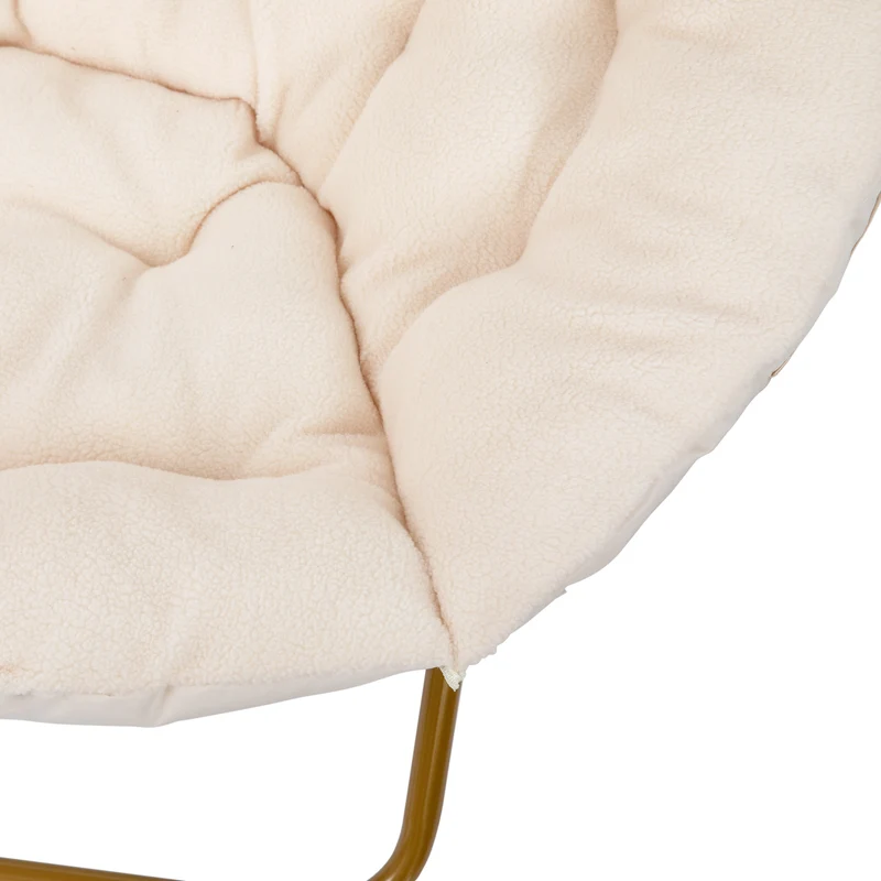 Ersa Oversize Folding Saucer Chair with Cozy Faux Fur Cushion and Metal Frame for Dorms, Bedrooms, Apartments and More