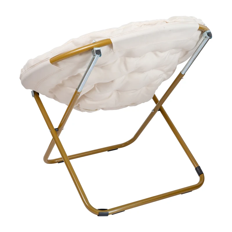Ersa Oversize Folding Saucer Chair with Cozy Faux Fur Cushion and Metal Frame for Dorms, Bedrooms, Apartments and More