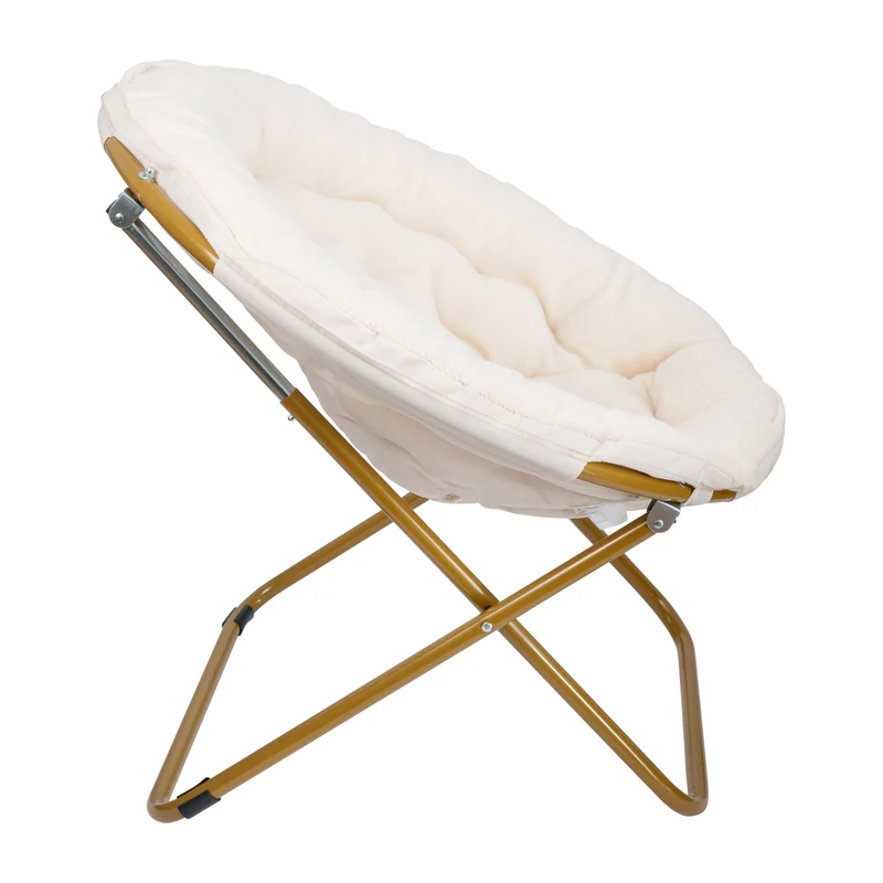Ersa Oversize Folding Saucer Chair with Cozy Faux Fur Cushion and Metal Frame for Dorms, Bedrooms, Apartments and More