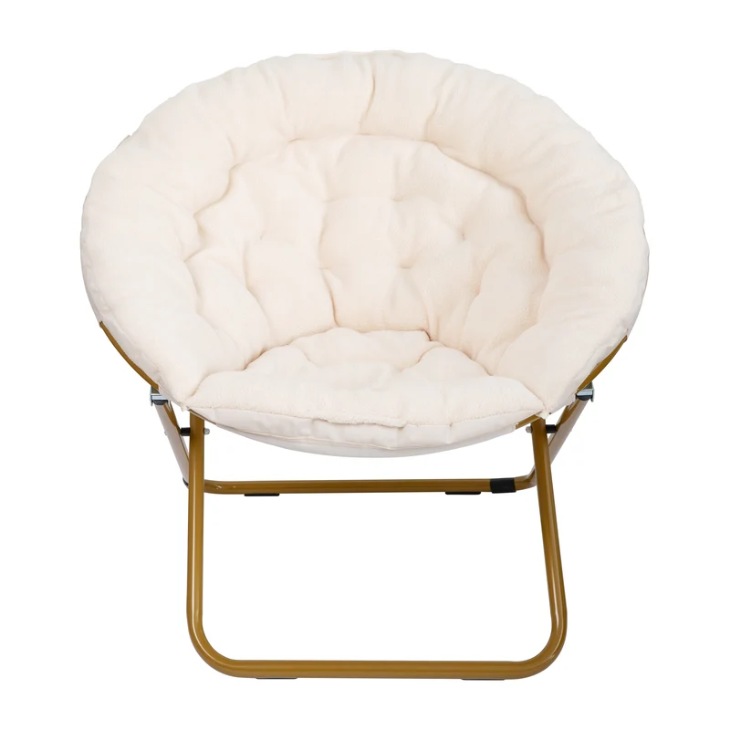 Ersa Oversize Folding Saucer Chair with Cozy Faux Fur Cushion and Metal Frame for Dorms, Bedrooms, Apartments and More
