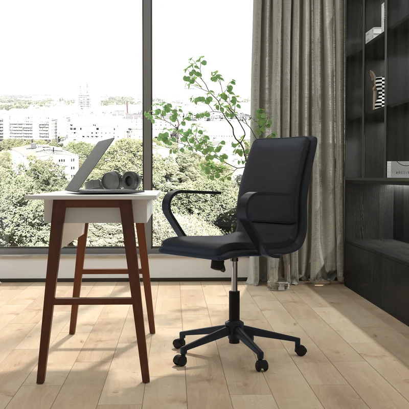 Ziva Modern Upholstered Mid-Back Home Office Chair with Arms and 5 Star Base