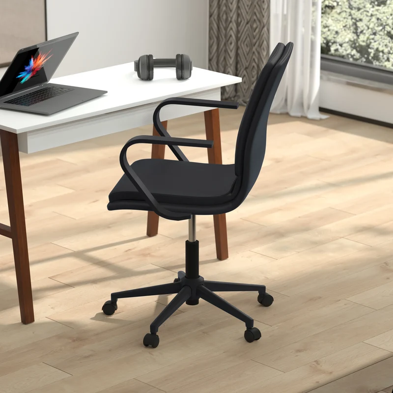 Ziva Modern Upholstered Mid-Back Home Office Chair with Arms and 5 Star Base