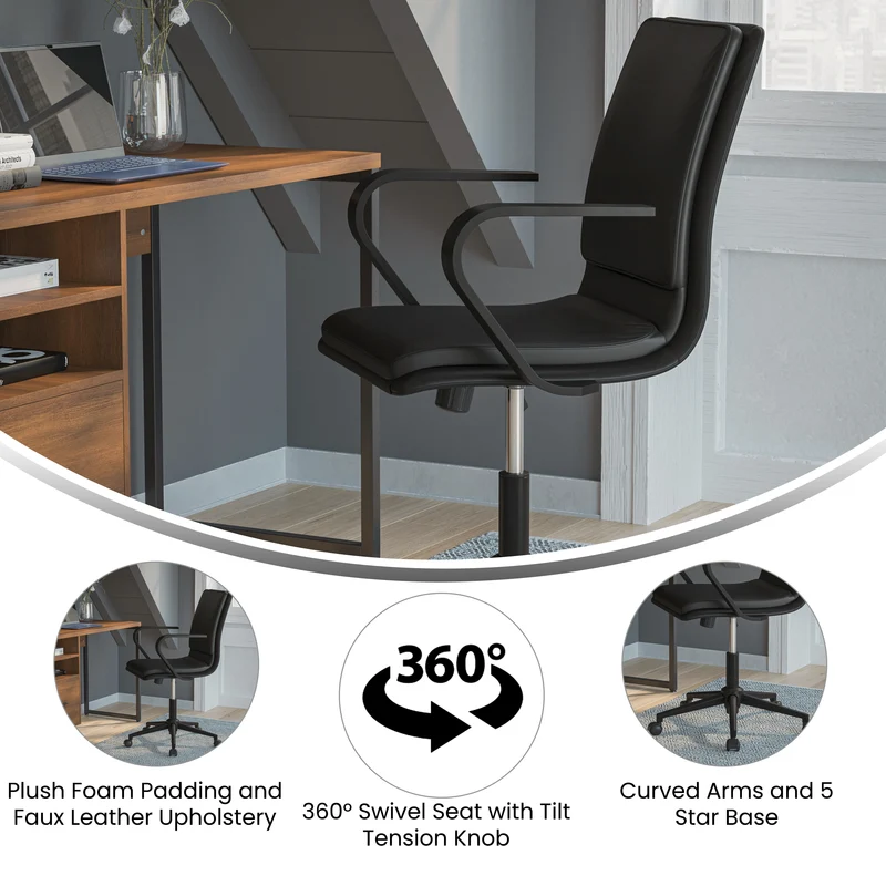 Ziva Modern Upholstered Mid-Back Home Office Chair with Arms and 5 Star Base