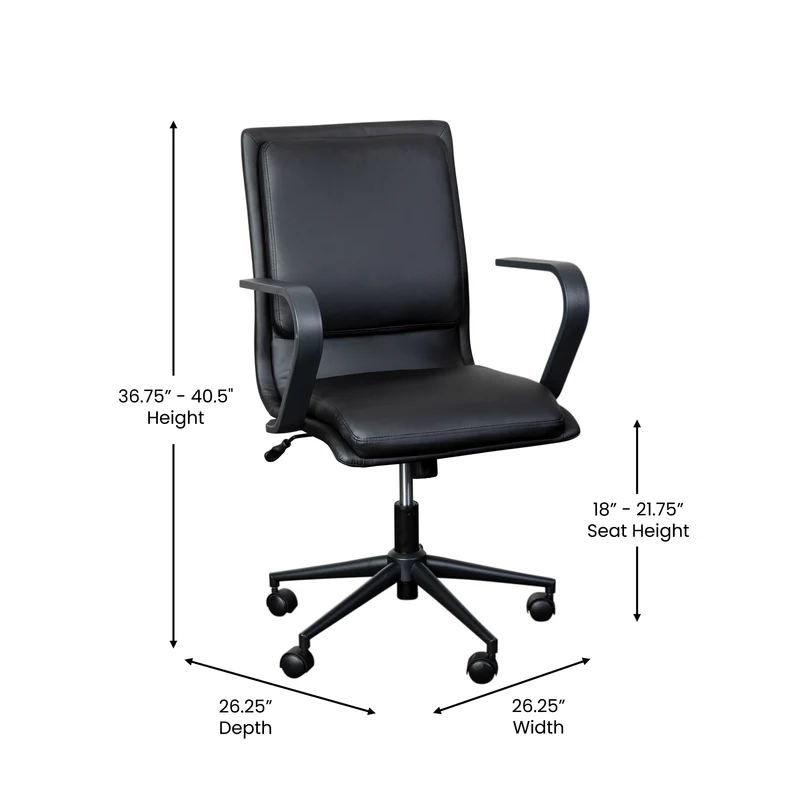 Ziva Modern Upholstered Mid-Back Home Office Chair with Arms and 5 Star Base