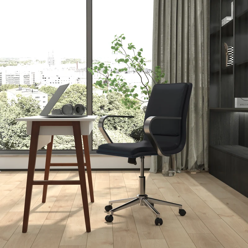 Ziva Modern Upholstered Mid-Back Home Office Chair with Arms and 5 Star Base