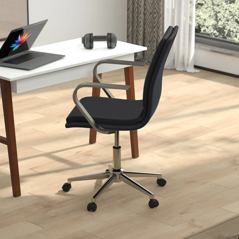 Ziva Modern Upholstered Mid-Back Home Office Chair with Arms and 5 Star Base