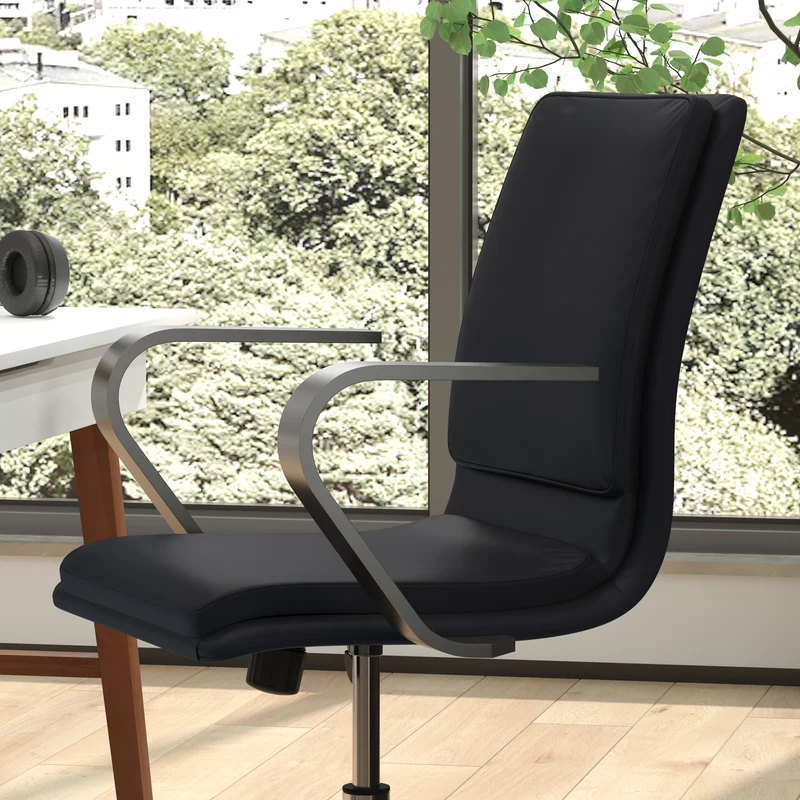 Ziva Modern Upholstered Mid-Back Home Office Chair with Arms and 5 Star Base