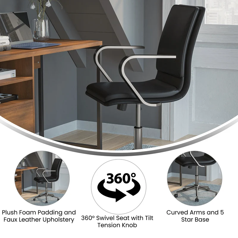 Ziva Modern Upholstered Mid-Back Home Office Chair with Arms and 5 Star Base