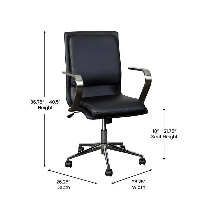 Ziva Modern Upholstered Mid-Back Home Office Chair with Arms and 5 Star Base