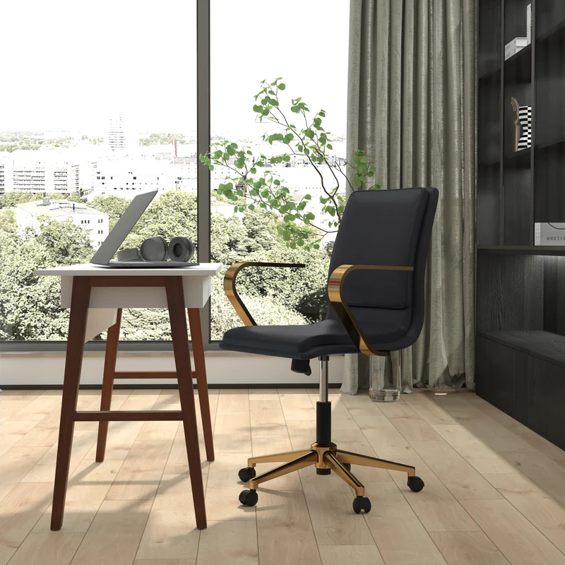 Ziva Modern Upholstered Mid-Back Home Office Chair with Arms and 5 Star Base