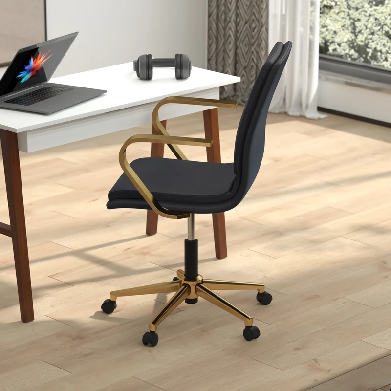 Ziva Modern Upholstered Mid-Back Home Office Chair with Arms and 5 Star Base