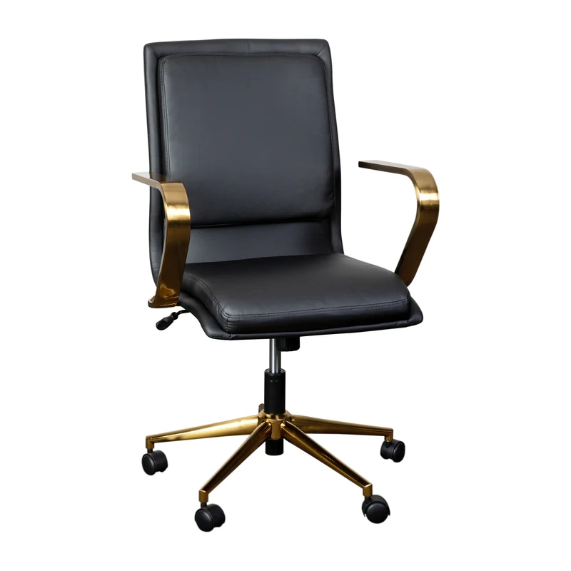 Ziva Modern Upholstered Mid-Back Home Office Chair with Arms and 5 Star Base