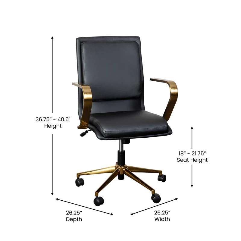 Ziva Modern Upholstered Mid-Back Home Office Chair with Arms and 5 Star Base