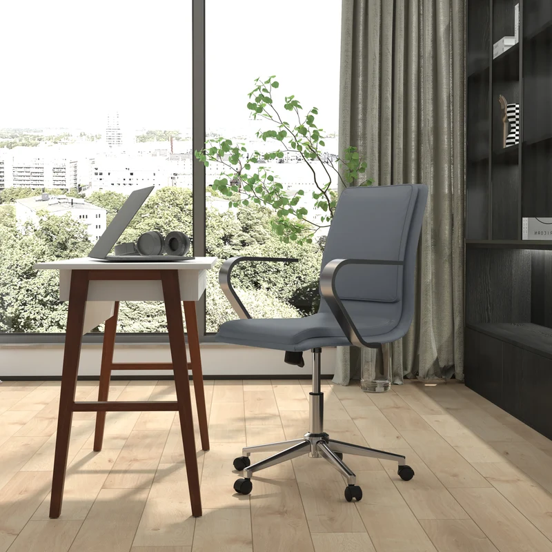 Ziva Modern Upholstered Mid-Back Home Office Chair with Arms and 5 Star Base