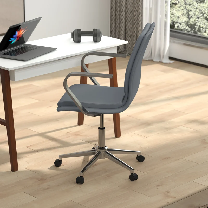 Ziva Modern Upholstered Mid-Back Home Office Chair with Arms and 5 Star Base