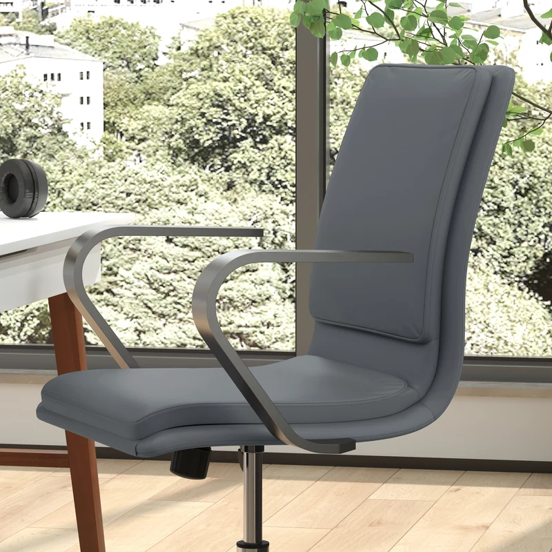 Ziva Modern Upholstered Mid-Back Home Office Chair with Arms and 5 Star Base