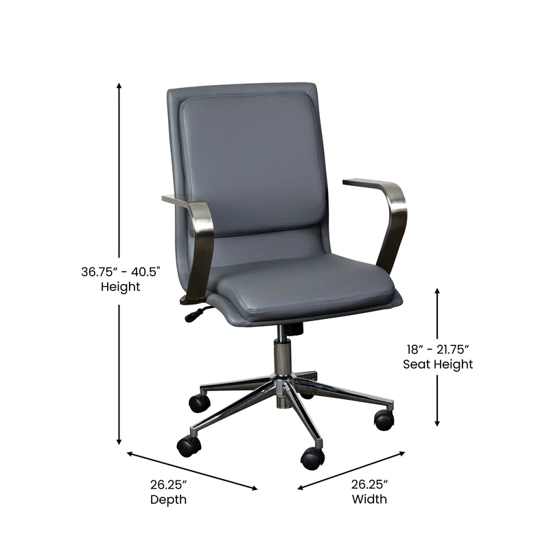 Ziva Modern Upholstered Mid-Back Home Office Chair with Arms and 5 Star Base