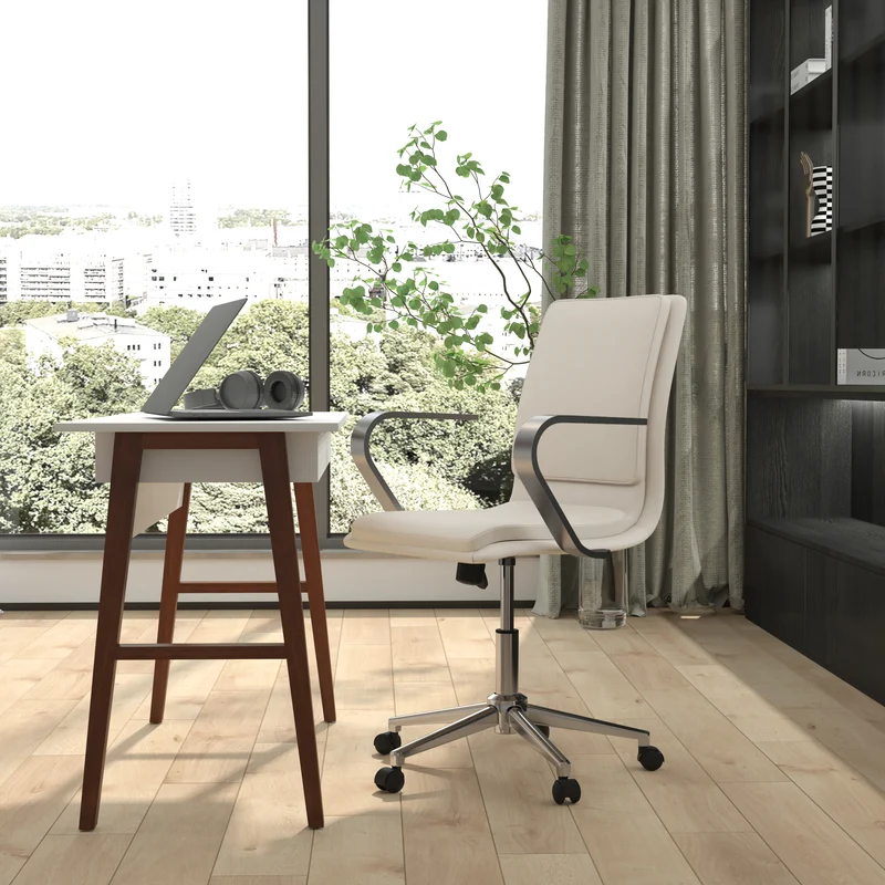 Ziva Modern Upholstered Mid-Back Home Office Chair with Arms and 5 Star Base