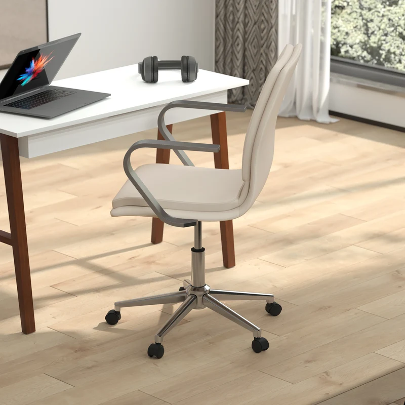 Ziva Modern Upholstered Mid-Back Home Office Chair with Arms and 5 Star Base