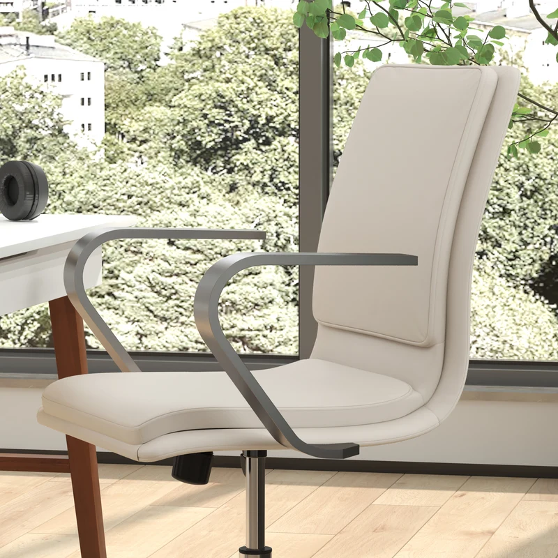 Ziva Modern Upholstered Mid-Back Home Office Chair with Arms and 5 Star Base