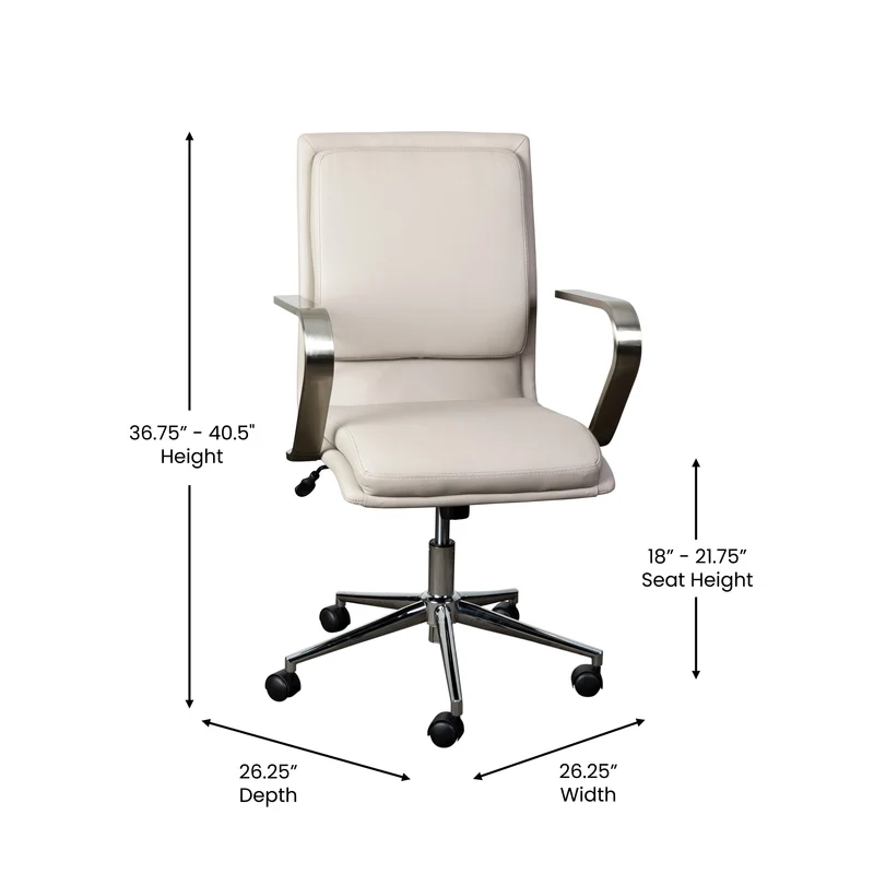 Ziva Modern Upholstered Mid-Back Home Office Chair with Arms and 5 Star Base