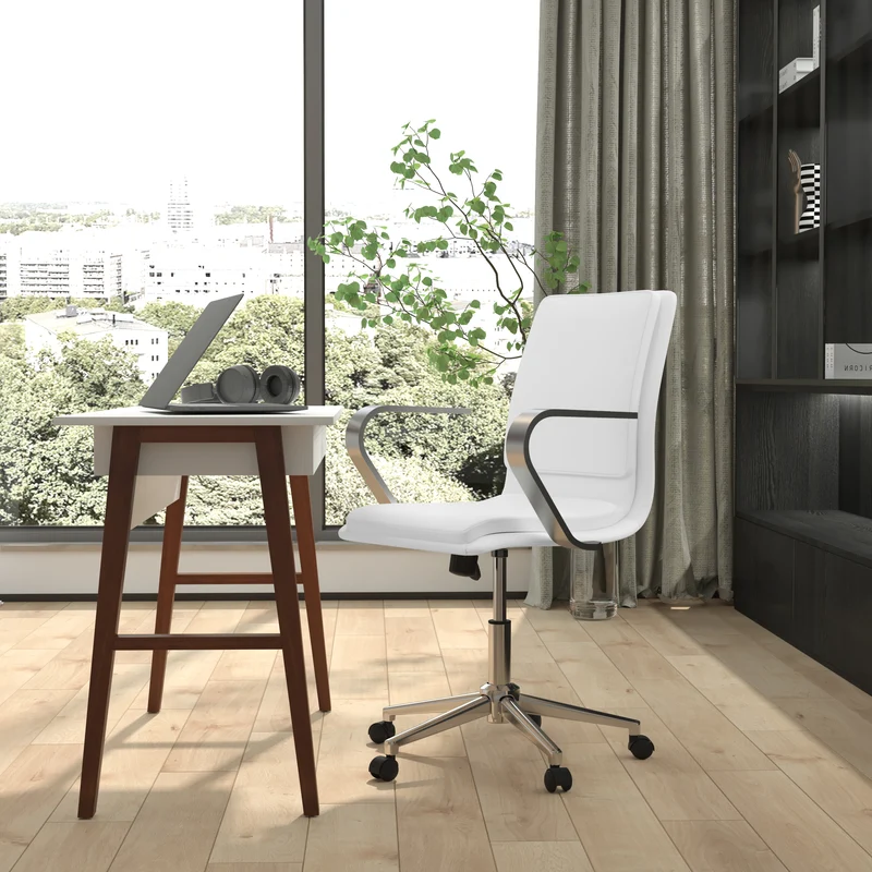 Ziva Modern Upholstered Mid-Back Home Office Chair with Arms and 5 Star Base