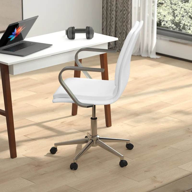 Ziva Modern Upholstered Mid-Back Home Office Chair with Arms and 5 Star Base