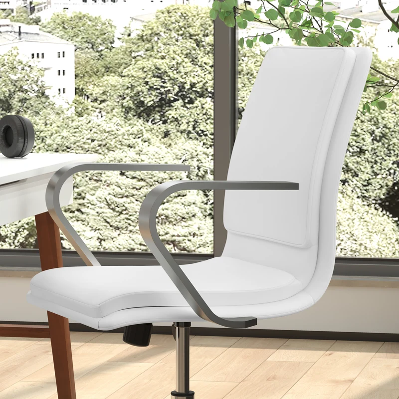 Ziva Modern Upholstered Mid-Back Home Office Chair with Arms and 5 Star Base