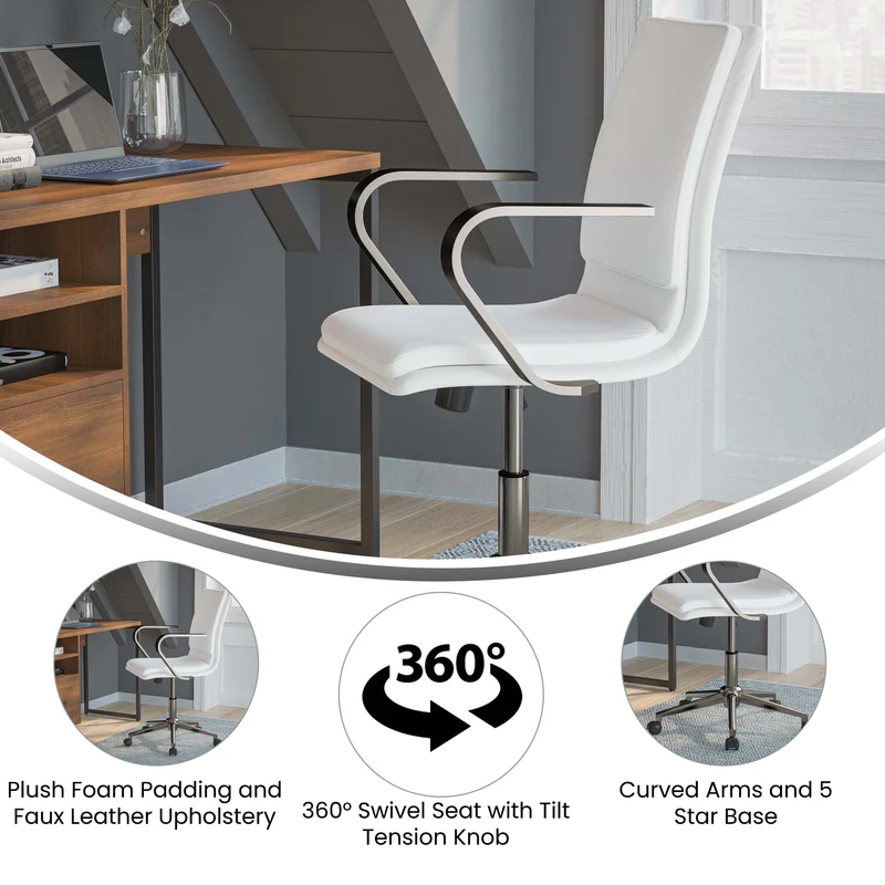 Ziva Modern Upholstered Mid-Back Home Office Chair with Arms and 5 Star Base