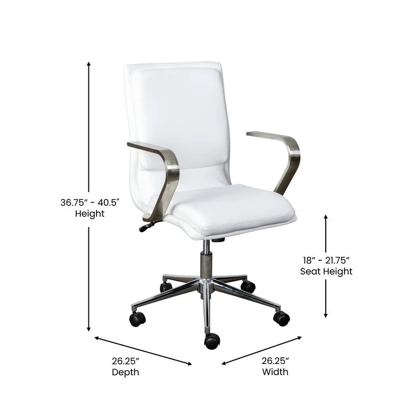 Ziva Modern Upholstered Mid-Back Home Office Chair with Arms and 5 Star Base