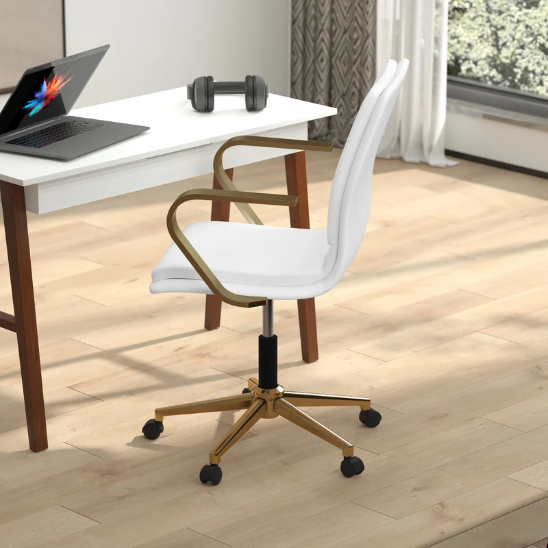 Ziva Modern Upholstered Mid-Back Home Office Chair with Arms and 5 Star Base
