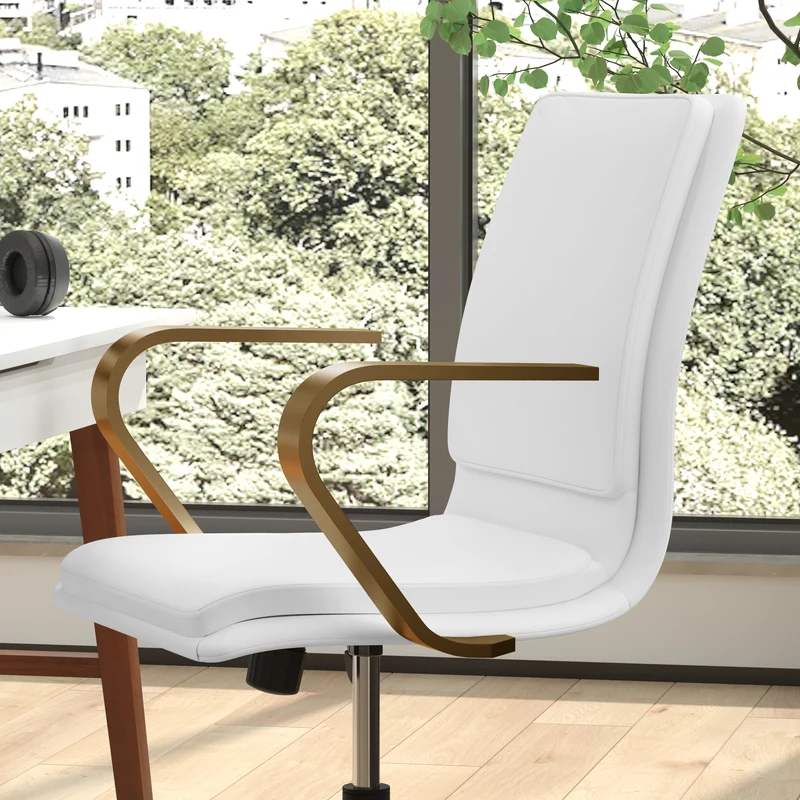 Ziva Modern Upholstered Mid-Back Home Office Chair with Arms and 5 Star Base
