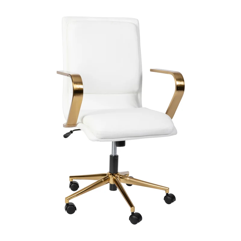 Ziva Modern Upholstered Mid-Back Home Office Chair with Arms and 5 Star Base