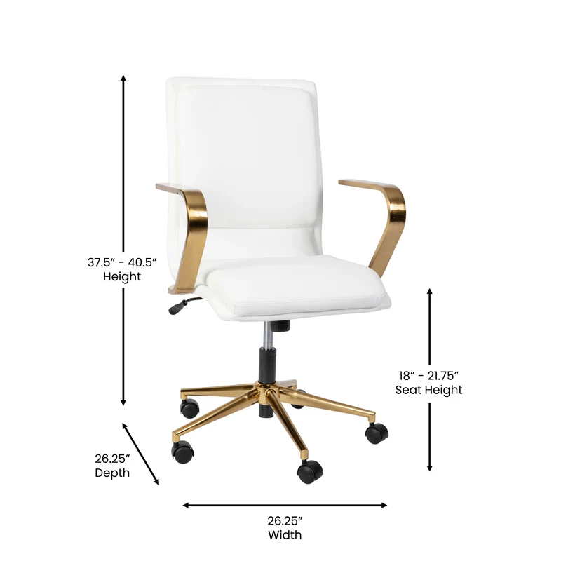 Ziva Modern Upholstered Mid-Back Home Office Chair with Arms and 5 Star Base