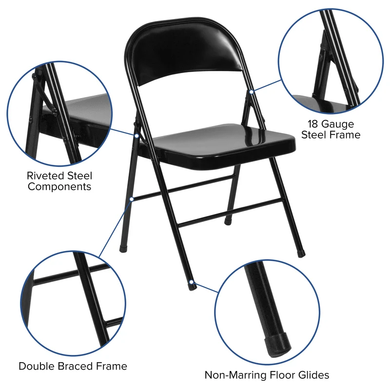 2 Pack Home & Office Double Braced Party Events Steel Metal Folding Chair