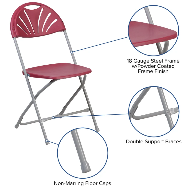 2 Pack Wedding Party Event Fan Back Plastic Folding Chair Home Office