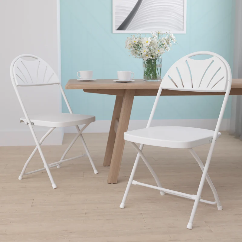 2 Pack Wedding Party Event Fan Back Plastic Folding Chair Home Office