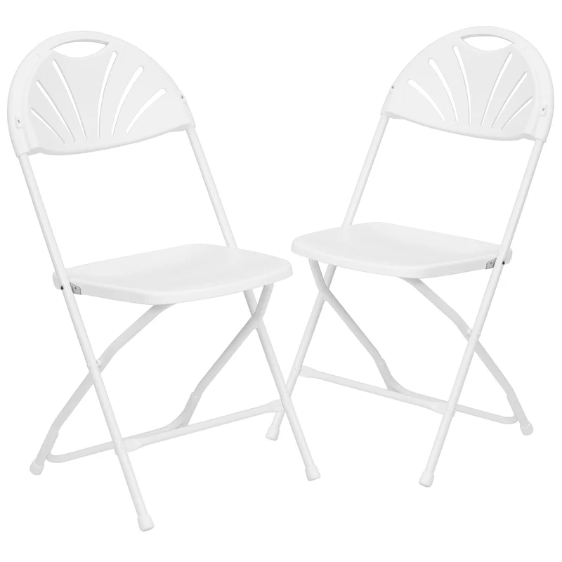 2 Pack Wedding Party Event Fan Back Plastic Folding Chair Home Office
