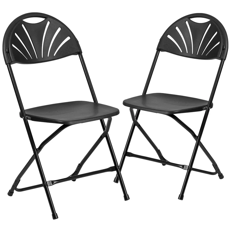 2 Pack Wedding Party Event Fan Back Plastic Folding Chair Home Office
