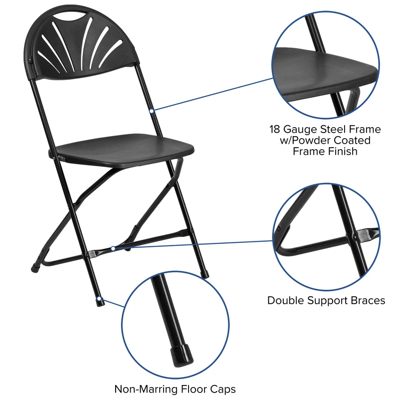 2 Pack Wedding Party Event Fan Back Plastic Folding Chair Home Office
